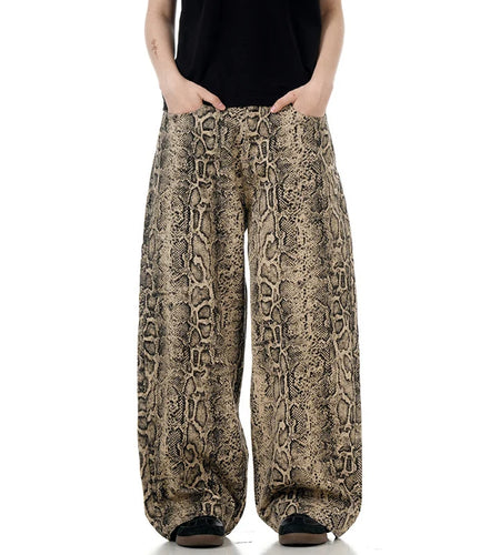 Spring Men's Leopard Print Pants Loose Straight New American Fashion High Street Wide Leg Long Male Trousers 9W1377