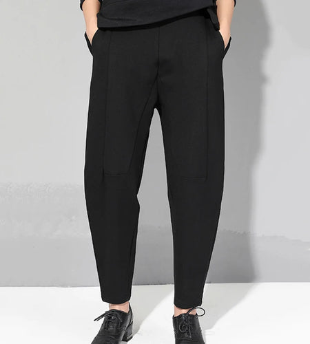 Women Patchwork Split Joint Brief Pants New Spring Autumn High Elastic Waist Black Loose Trousers Fashion Tide 2025  JQ013