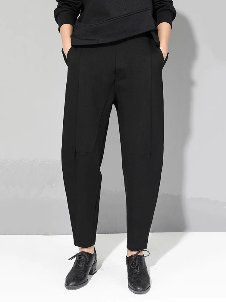 Women Patchwork Split Joint Brief Pants New Spring Autumn High Elastic Waist Black Loose Trousers Fashion Tide 2025  JQ013