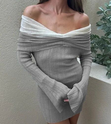 Off-shoulder Long Sleeve Sexy Mini Dress For Women Autumn New Strapless Backless Bodycon Club Party Sexy Dress Elegant