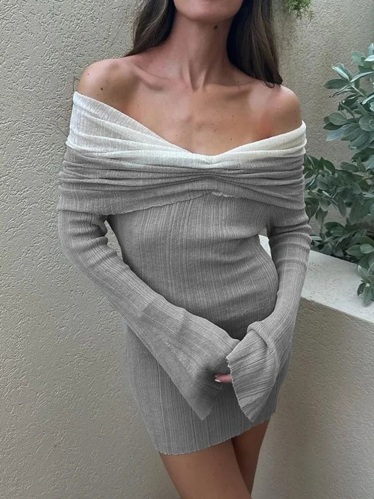 Off-shoulder Long Sleeve Sexy Mini Dress For Women Autumn New Strapless Backless Bodycon Club Party Sexy Dress Elegant