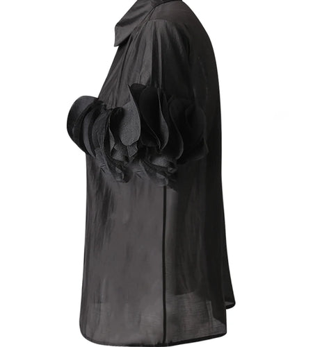 Women Black Dot Patch Shaped Big Size Elegant Blouse New Lapel Short Sleeve Shirt Fashion Tide Spring Summer 2025 CPG3229