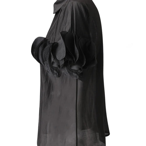 Load image into Gallery viewer, Women Black Dot Patch Shaped Big Size Elegant Blouse New Lapel Short Sleeve Shirt Fashion Tide Spring Summer 2025 CPG3229
