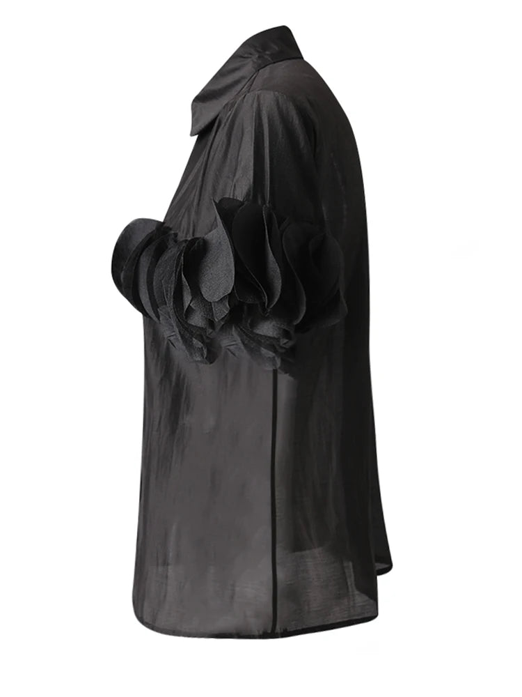 Women Black Dot Patch Shaped Big Size Elegant Blouse New Lapel Short Sleeve Shirt Fashion Tide Spring Summer 2025 CPG3229