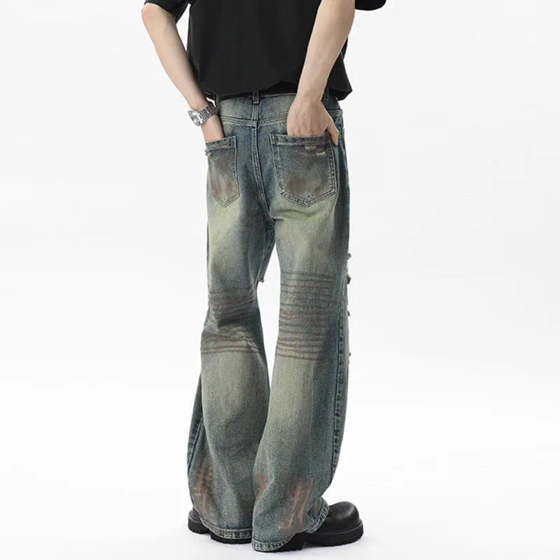 Hole Worn-out Male Jeans New Spring Splashing Ink Sparkling American Hign Street Distressed Men's Denim Pants 9W1529
