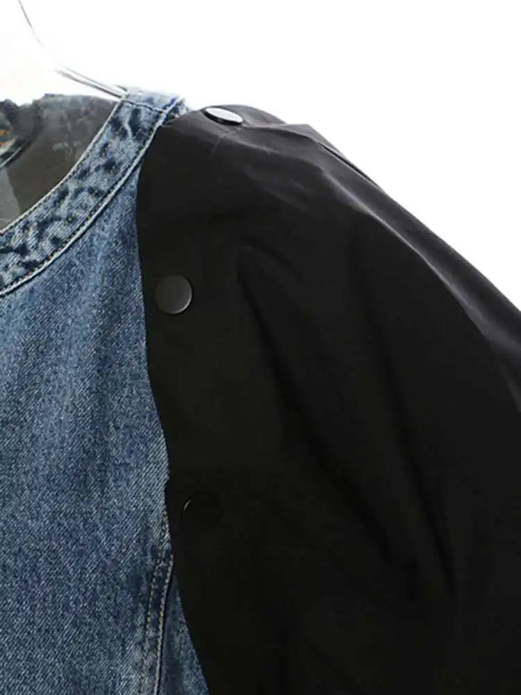 Women Blue Denim Button Many Ways Wear Dress New Round Neck Long Sleeve Loose Fit Fashion Tide Spring Autumn 2025 17A8518