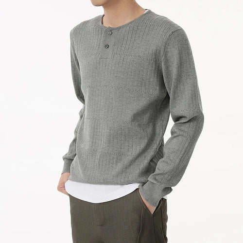 Load image into Gallery viewer, Simple Men&#39;s Knits Slim Knitting Casual Buttons Round Collar Solid Color Autumn Long Sleeved Pullover Male Tops 9C6932
