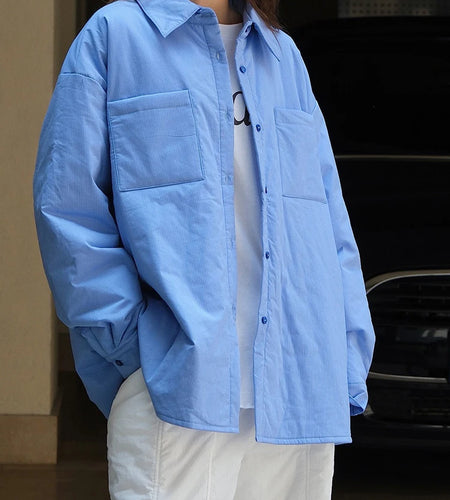 Women Blue Plaid Cotton-padded Big Size Warm Blouse New Lapel Long Sleeve Shirt Fashion Tide Autumn Winter 2025 1DH7214