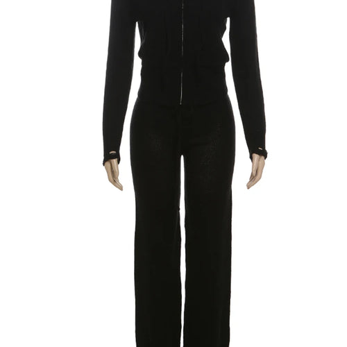 Load image into Gallery viewer, Casual Sporty 2 Piece Set Women Tracksuit Knit Hooded Zip Jacket+Straight Pants Sporty leisure Stretch Matching Streetwear
