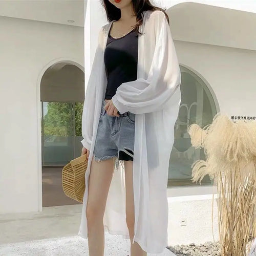 Load image into Gallery viewer, Summer White Sun Protection Clothing Women Long Cardigan Female Loose Cardigans Ladies Shawl Women Chiffon Thin Coat

