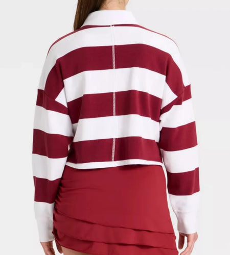 y2k Striped Tops Women Fashion Clothing Half Button-up Collared Long Sleeve Loose Fit Crop T-shirts Trendy Streetwear