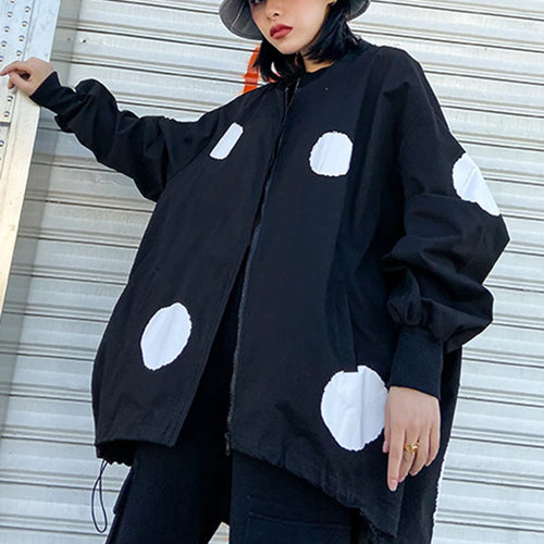 Load image into Gallery viewer, Black Dot Big Size Irregular Jacket New Stand Collar Long Sleeve Women Coat Fashion Tide Spring Autumn 2025 1DH1212
