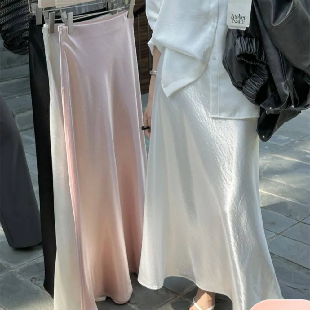 French New Women's Solid Elegant Festival Fishtail Long Skirt Spring Summer High Waist Office Lady Zipper Skirts Fashion Popular