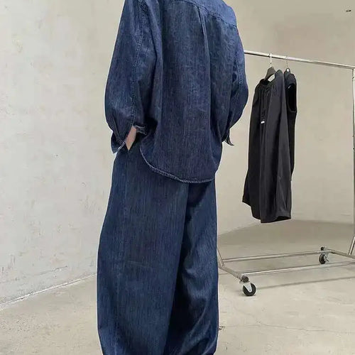 Load image into Gallery viewer, High Waist Wide Blue Denim Pleated Long Casual Leg Jeans New Women Trousers Fashion Tide Spring Autumn 2025 1DH8349
