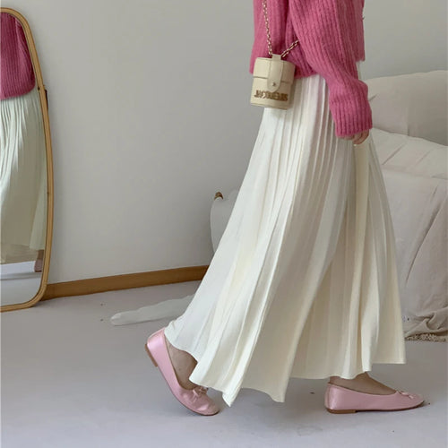 Load image into Gallery viewer, Korean Fashion Solid Sweet Elegant Knit Party Long Skirts Autumn Winter Women Pleated A-line High Waist Fairy Umbrella Skirt New
