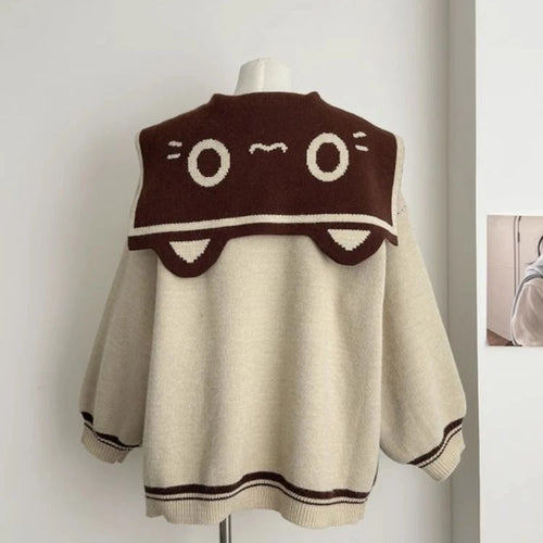 Load image into Gallery viewer, Preppy Style Grunge Kawaii Cute Cat Jacquard Sweaters Women Y2k Aesthetic Casual Loose Jumpers Autumn Contrast Color Pullovers
