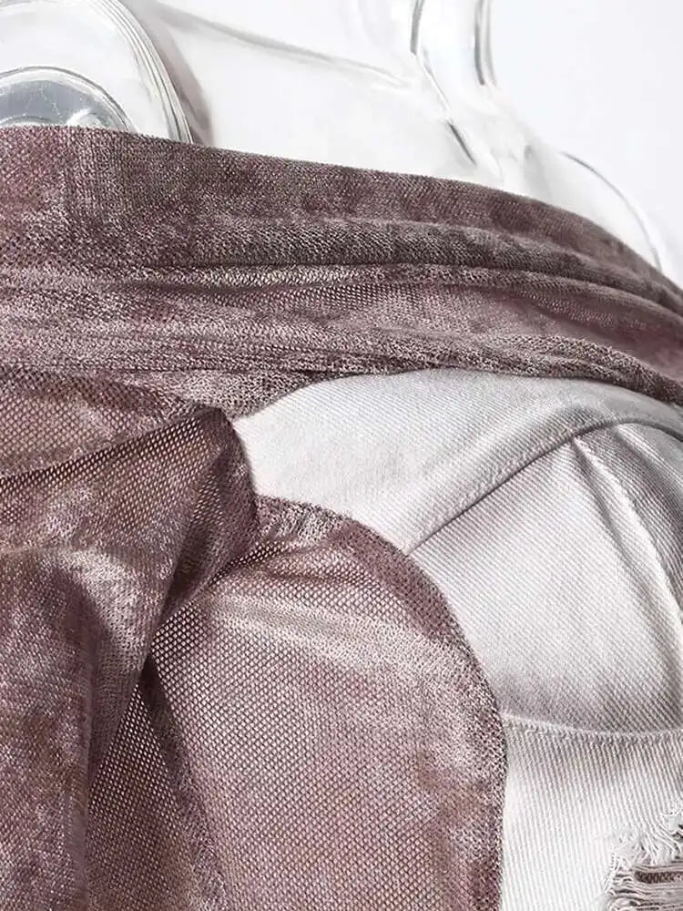 Velvet Denim T-shirt Half-body Skirt Two Pieces Suit New Slash Neck Long Sleeve Women Fashion Spring Autumn 2025 7AB6039