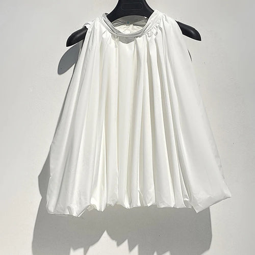 Load image into Gallery viewer, Women White Pleated Elegant Big Size Bud Blouse New Stand Collar Sleeveless Shirt Fashion Tide Spring Summer 2025 1DJ1484
