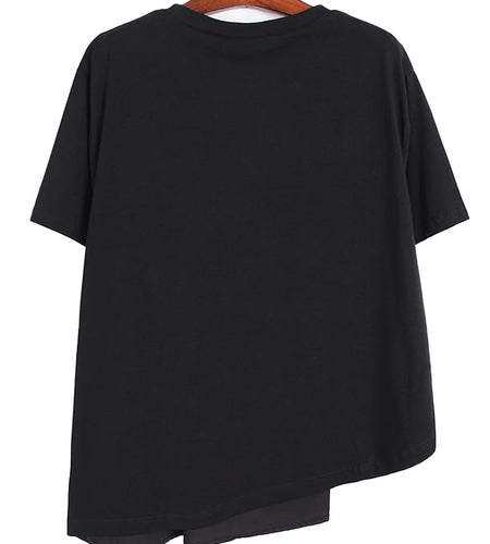 Women Black Dot Printed Irregular Big Size T-shirt New Round Neck Short Sleeve Fashion Tide Spring Summer 2025 1DH9641