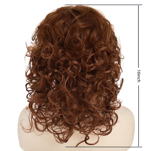 Load image into Gallery viewer, Synthetic Hair Natural Wigs for Women Medium Length Red Brown Curly Wig for Mother Fluffy Soft Short Wig with Bangs
