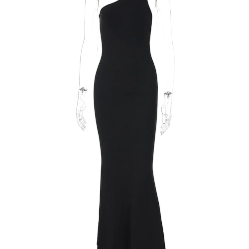 Load image into Gallery viewer, Fashion Black One Shoulder Strap Backless Sexy Bodycon Maxi Dress Spring Summer Women Y2K Outfit Evening Party Festival
