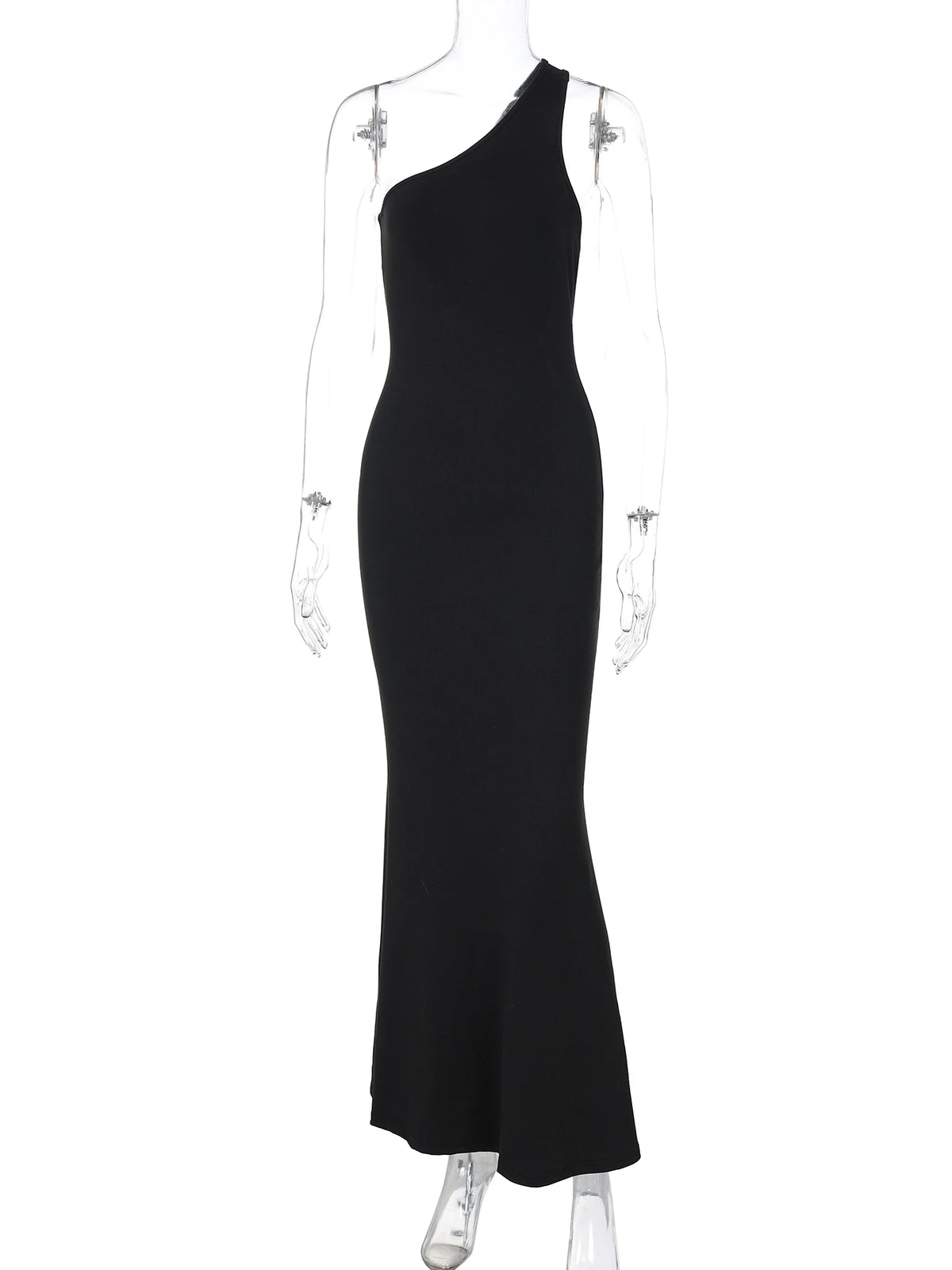 Fashion Black One Shoulder Strap Backless Sexy Bodycon Maxi Dress Spring Summer Women Y2K Outfit Evening Party Festival
