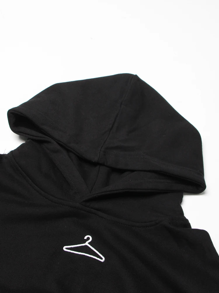 Black Loose Sweatshirt For Women Hooded Collar Long Sleeve Casual Solid Sweatshirts Female Clothes Fashion New 2022