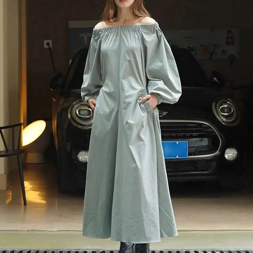 Load image into Gallery viewer, Women Black Brief Long Elegant Dress New Slash Neck Long Puff Sleeve Loose Fit Fashion Tide Spring Autumn 2025 1DF9947
