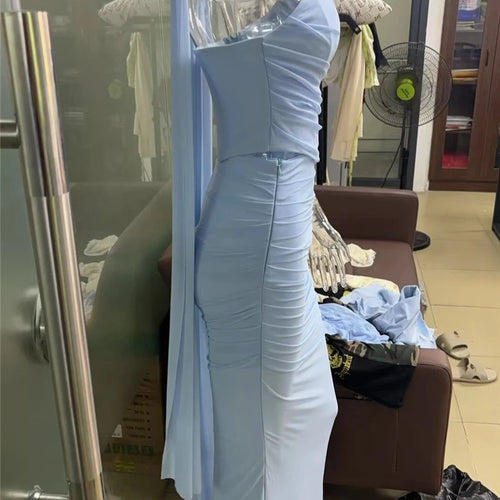 Load image into Gallery viewer, Sexy Two Piece Sets Women Neckerchief Strapless Crop Tops And Maxi Skirt Sets Sexy Club Party Skirt Two Piece Sets
