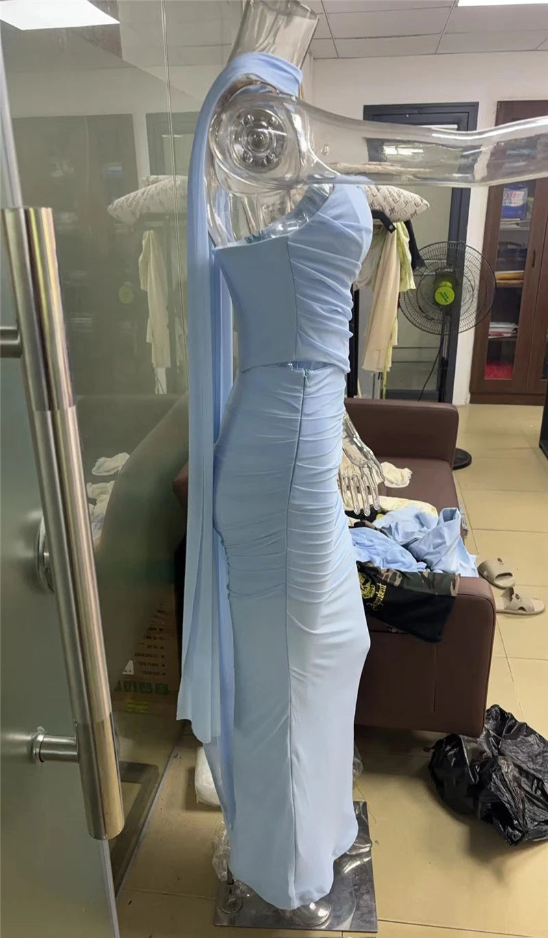 Sexy Two Piece Sets Women Neckerchief Strapless Crop Tops And Maxi Skirt Sets Sexy Club Party Skirt Two Piece Sets