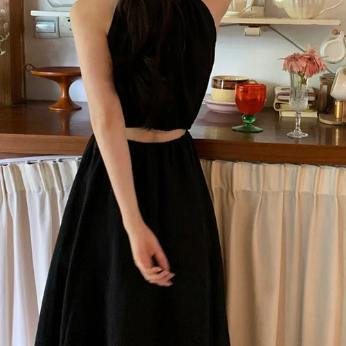 Load image into Gallery viewer, Halter Hollow Sleeveless Elegant Dress Slim Waist Solid Color O-neck Vacation Women&#39;s Dresses Summer Fashion Female Dress
