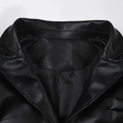 Load image into Gallery viewer, Women Black Pu Leather Zipper Big Size Casual Blazer New Lapel Long Sleeve Jacket Fashion Tide Spring Autumn 2025 CPG1010
