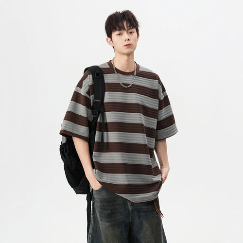 Load image into Gallery viewer, Striped Male Short Sleeve T-shirts New Summer Round Neck Design Pullover Fanshion Stylish Men&#39;s Loose Clothing 9W1667
