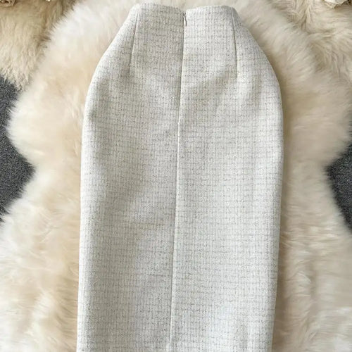 Load image into Gallery viewer, Autumn Winter Black Pearl Woolen Pencil Skirts Women White Office Elegant Midi Thick Warm Skirt New Wrap Hip Split Skirt Ladies
