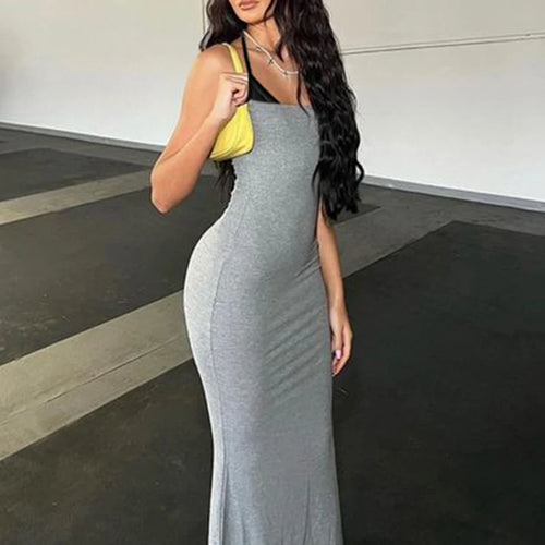 Load image into Gallery viewer, Casual Patched Halter Basic Long Dress Female Sleeveless Holidays Streetwear Summer Dresses Contrast Color Sundress
