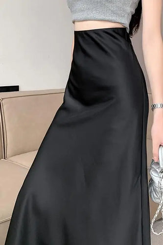 Load image into Gallery viewer, Women Vintage Korean Fashion 2025 Spring Summer New Black Beige Brown High Waist Vacation Wrapped Hip Fishtail Long Skirt Simple
