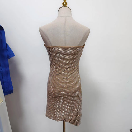 Load image into Gallery viewer, Solid Spliced Diamonds Slimming Dresses For Women Strapless Sleeveless High Waist Hollow Out Dress Female Fashion
