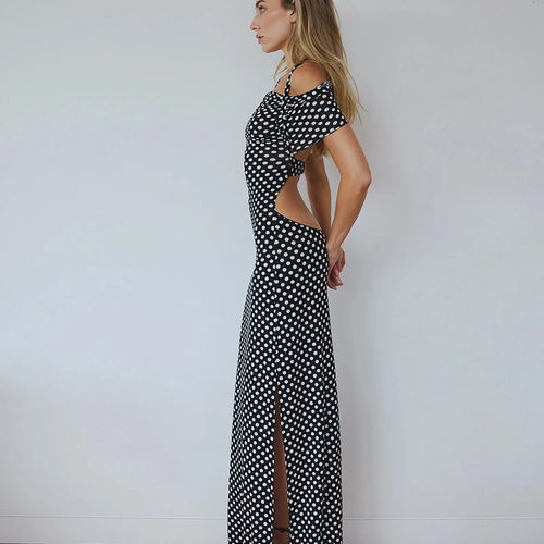 Load image into Gallery viewer, Off-shoulder Polka Dot Maxi Dress For Women Gown Fashion Halter Sleeveless Backless bodycon Split Long Dress Elegant
