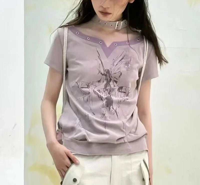 Harajuku Punk Tshirts for Women 2023 Ropa Mujer Streetwear Vintage Fashion Tees Y2k Tops Japanese Print Casual Summer T Shirt