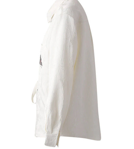 Women Beige Button Jacquard Bandage Big Size Blouse New Lapel Long Sleeve Shirt Fashion Tide Spring Autumn 2025 CPG3221