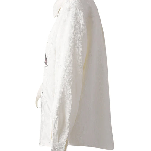 Load image into Gallery viewer, Women Beige Button Jacquard Bandage Big Size Blouse New Lapel Long Sleeve Shirt Fashion Tide Spring Autumn 2025 CPG3221
