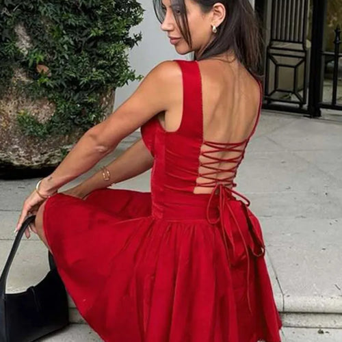 Load image into Gallery viewer, Red Backless Sexy Mini Dress Women Summer New Sleeveless Backless High Waist A-line Club Party Elegant Dress 2025
