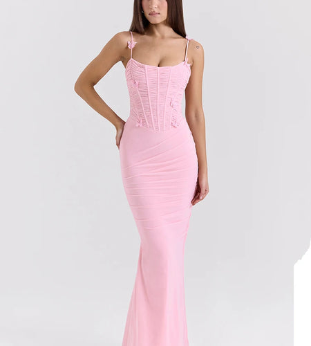 Sexy Spaghetti Strap Backless Mesh Patchwork Bodycon Party Club Evening Dress Women Elegant Slim Fit Maxi Spring Vestido