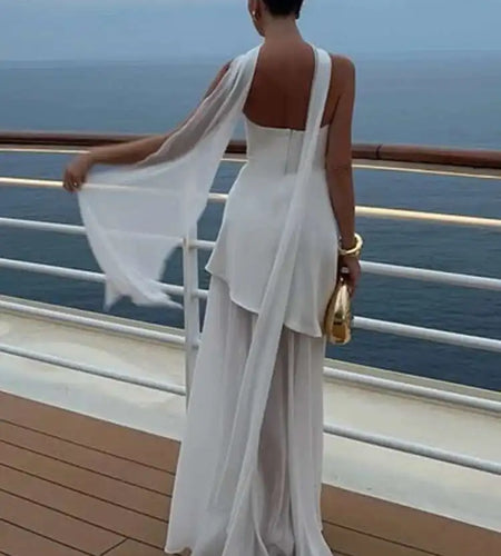 Elegant Strapless Sexy Maxi Dress For Women Gown With Scarf Off-shoulder Sleeveless Backless Split Beach Long Dress