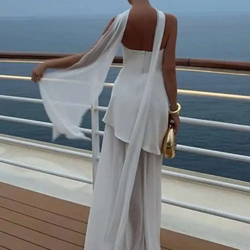 Load image into Gallery viewer, Elegant Strapless Sexy Maxi Dress For Women Gown With Scarf Off-shoulder Sleeveless Backless Split Beach Long Dress
