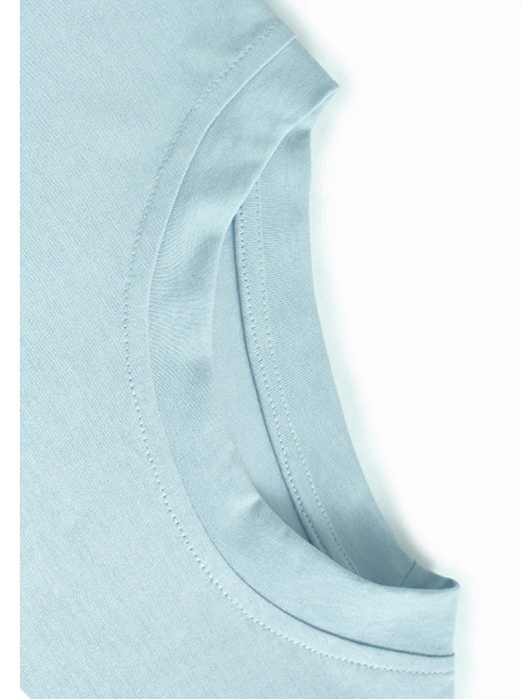 Women Blue Color-block Pleated Big Size T-shirt New Round Neck Short Sleeve Fashion Tide Spring Summer 2025 1DJ1225