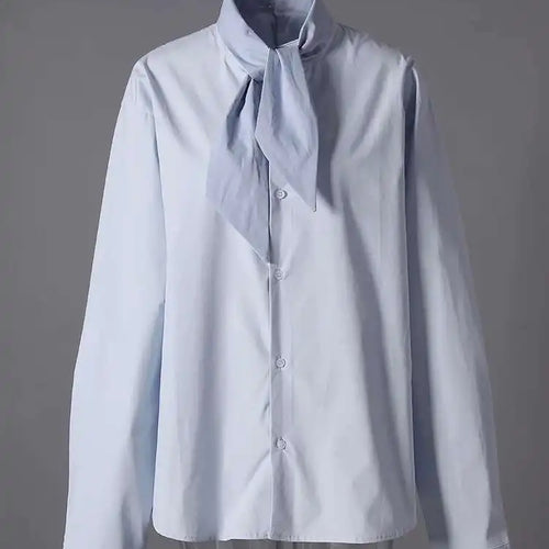 Load image into Gallery viewer, Women Blue Bandage Big Size Elegant Blouse New Stand Collar Long Sleeve Shirt Fashion Tide Spring Autumn 2025 CPG2855
