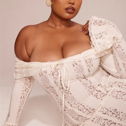 Load image into Gallery viewer, Lace Off-shoulder Sexy Maxi Dress Women Strapless Backless Long Sleeve Bodycon Evening Club Party Long Dress Elegant
