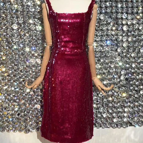 Load image into Gallery viewer, Slimming Spliced Sequins Two Piece Sets for Women Square Neck Sleeveless Top High Waist Skirt Temperament Set Female
