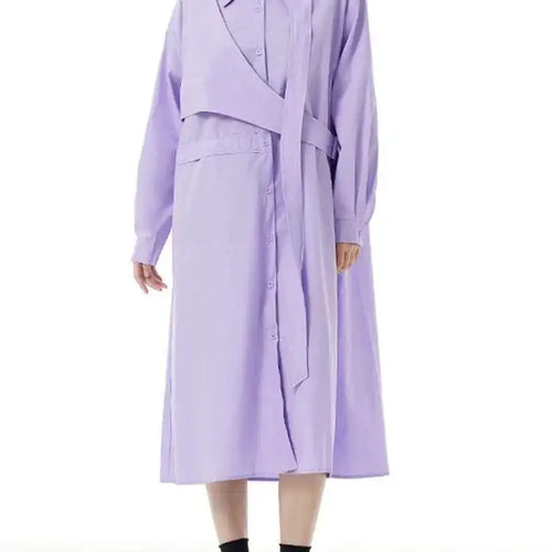 Load image into Gallery viewer, Women Purple Belted Big Size Irregular Midi Shirt Dress New Lapel Long Sleeve Fashion Tide Spring Autumn 2025 1DH5164
